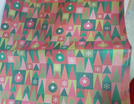 !09 Упаковочная бумага 2 листа на новый год «Новогодние елочки», 50 х 70 см, крафт