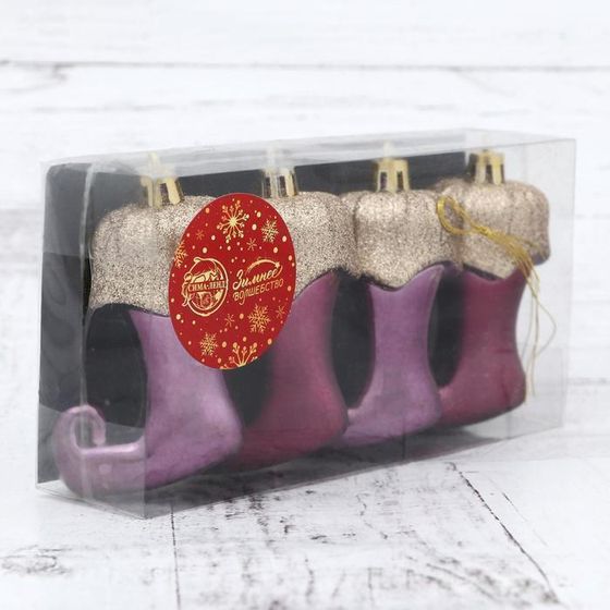 !09 Набор елочных украшений (набор 12 штук) "Сапожок эльфа", 5 x 6,5 см, цвет бордовый