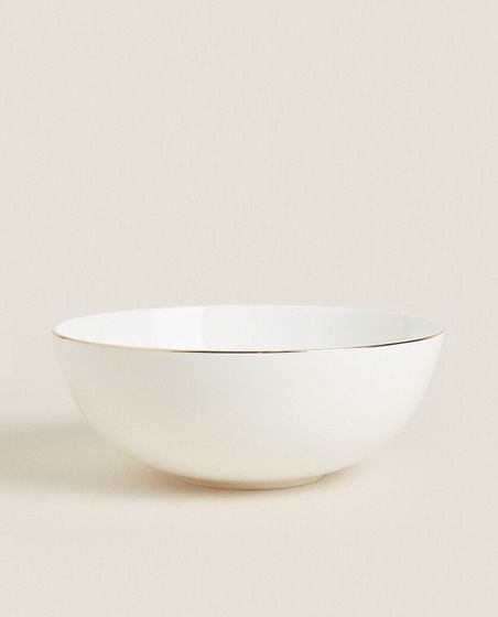 Porcelain salad bowl with gold rim