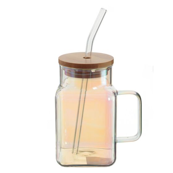 Кружка с крышкой и трубочкой, 650 мл, L11 W8 H13,5 см, 3в.