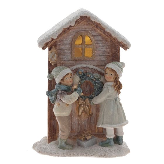 Фигурка декоративная с подсветкой "Дети и домик", L13 W10 H19 см