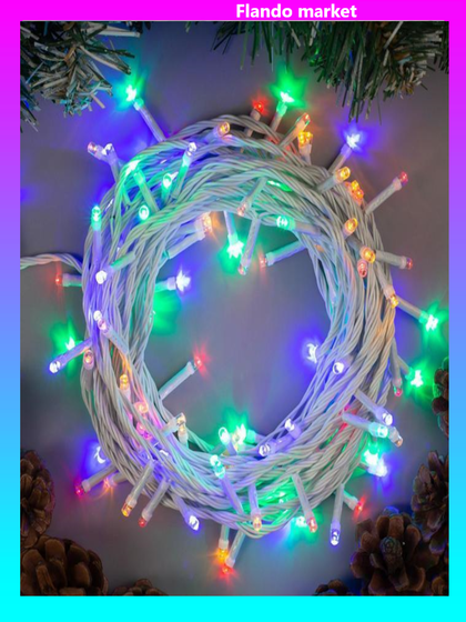 !09 Гирлянда «Нить» 10 м, IP20, белая нить, 100 LED, свечение мульти, 8 режимов, 220 В