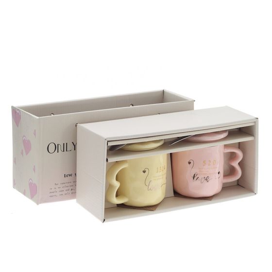 Кружка с крышкой и ложкой, L9 W9 H9 см, дизайн микс