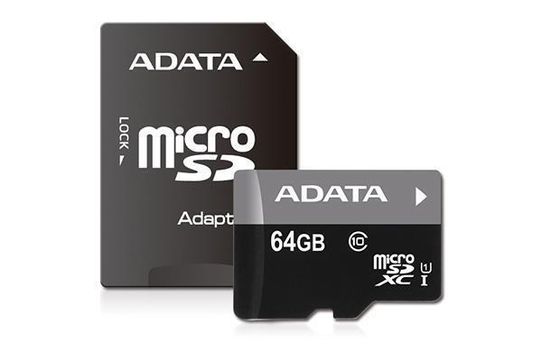 Карта памяти microSDXC 64Gb ADATA AUSDX64GUICL10-RA1 + адаптер