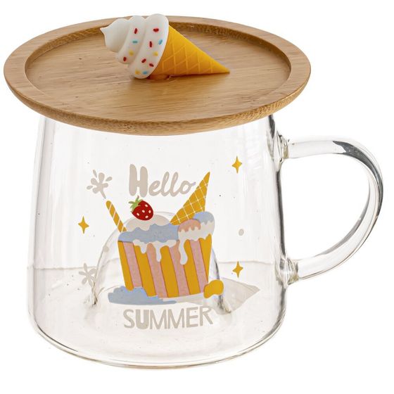 Кружка с крышкой 320 мл, L7 W7 H8 см, дизайн микс