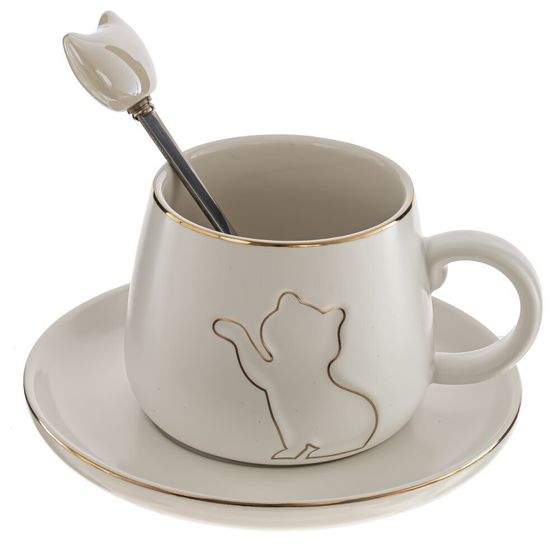 Чашка с блюдцем и ложкой, 190 мл, L12,5 W12,5 H6,5 см, цвет микс