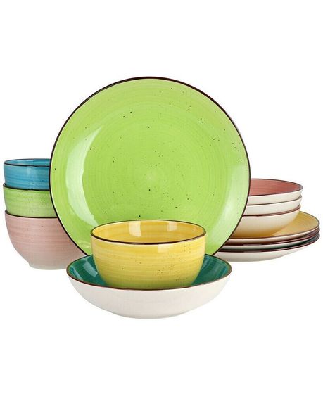 Hudson 12 Piece Double Bowl Stoneware Dinnerware Set, Service for 4