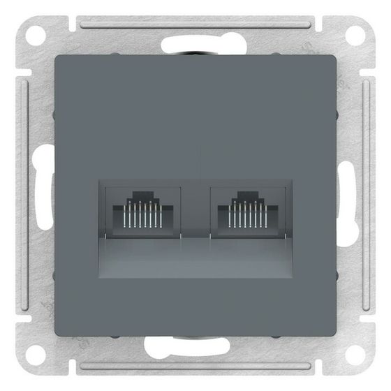 Розетка SE ATLASDESIGN, двойная, компьютерная, RJ45+RJ45, кат.5E, механизм, цвет грифель