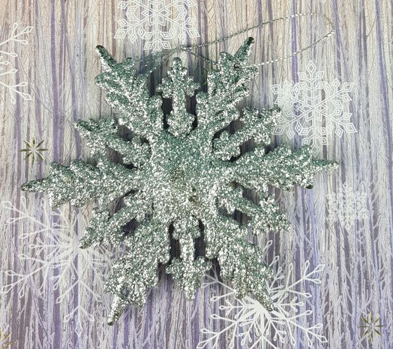 !09 Набор новогодних украшений (набор 3 штуки) : 2 штуки «Снежинка», цвет белый 9 см. + 1 штука &quot;Снежинка&quot; цвет серебро 10 см.