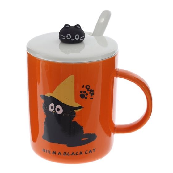 Кружка с крышкой и ложкой, L8,3 W9,4 H10,2 см, дизайн микс