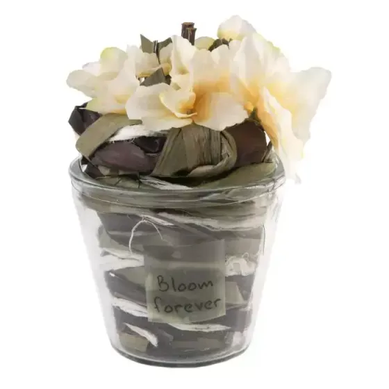 !09 Букет из искусственных цветов и сухоцветов в стекл.чаше / 12.5x12.5x18 см.