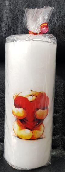 !НАБОР СВЕЧЕЙ 2 ШТУКИ - Свеча декоративная "Мишка с сердечком" 6x6x14 см. цвет белый