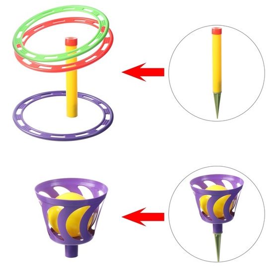 Игра &quot;Кольцеброс - шароброс для улицы&quot;: стойка, 3 кольца, корзинка, 2 мяча