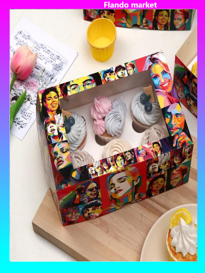 !Упаковка на 6 капкейков 3 штуки с окном &quot;Эстрада&quot;, 25 х 17 х 10 см