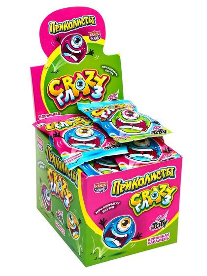 Взрывная карамель с игрушкой и татуировкой &quot;Приколисты. Crazy Глаз&quot; 1г*30шт*12 блоков