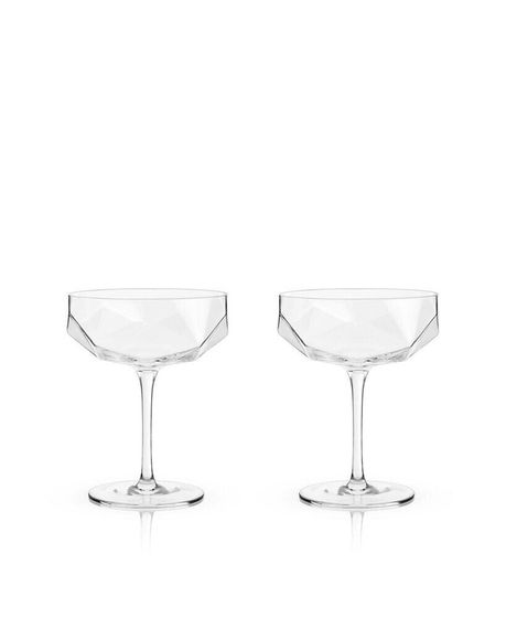 Raye Faceted Crystal Coupe, Set of 2, 7 Oz