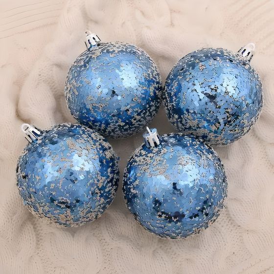 !09 Набор елочных шаров (набор 4 штуки) &quot;Переливы конфетти&quot; d-8 см,пластик, цвет синий