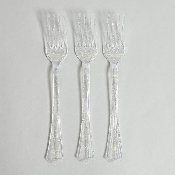 Вилки пластиковые «Блеск», в наборе 12 штук, цвет серебро