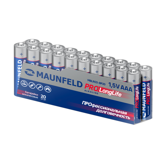 Батарейка Maunfeld PRO Long Life Alkaline ААА(LR03) MBLR03-PB20, упаковка 20 шт.