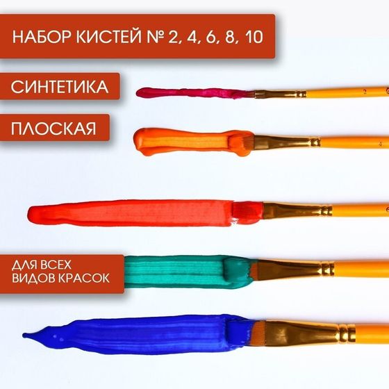 Кисть для рисования набор 5 шт. синтетика плоские № 2,4,6,8,10