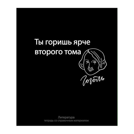 Тетрадь предметная Calligrata &quot;На Чёрном&quot;, 48 листов в линию Литература, со справочным материалом, обложка мелованный картон, УФ-лак, блок офсет