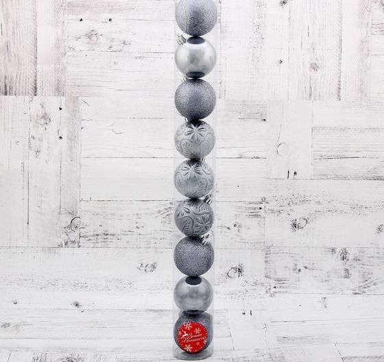 !09 Набор елочных шаров 9 штук пластик d-6 см. "Сильва" , цвет серебристо серый дизайн микс