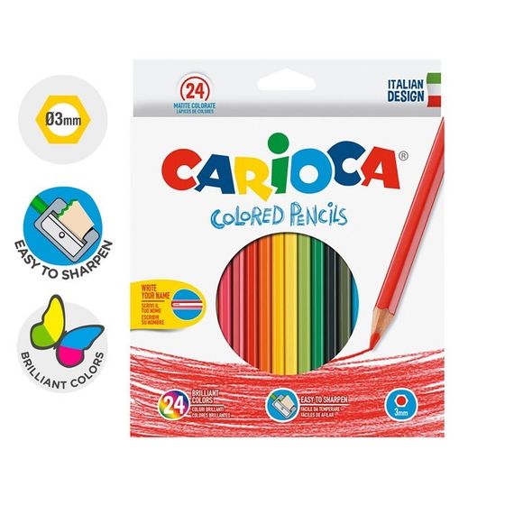 Карандаши 24 цвета, Carioca &quot;Colored&quot;, дерево, шестигранные, грифель 3.0 мм, яркие цвета и натуральный пигмент, европодвес