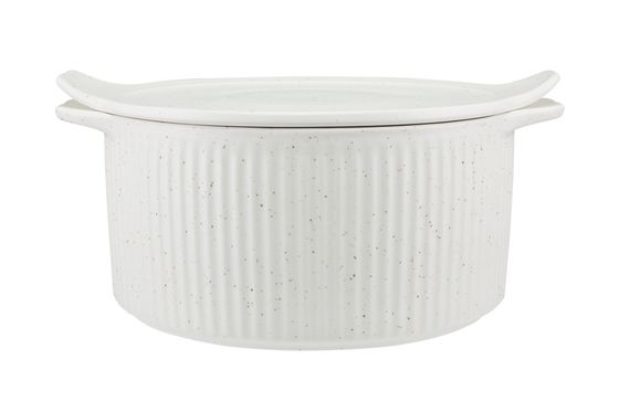 Кастрюля, 3 л, с крышкой, фарфор P, круглая, молочная, в крапинку, Speckle