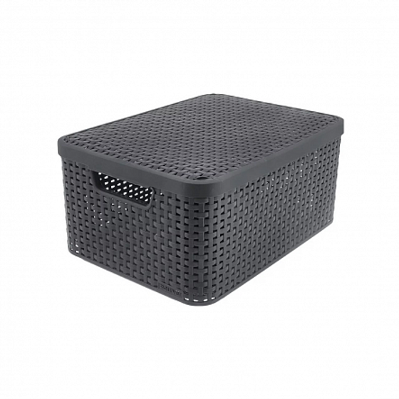 Корзина RATTAN STYLE BOX S  крышка тёмно-серая