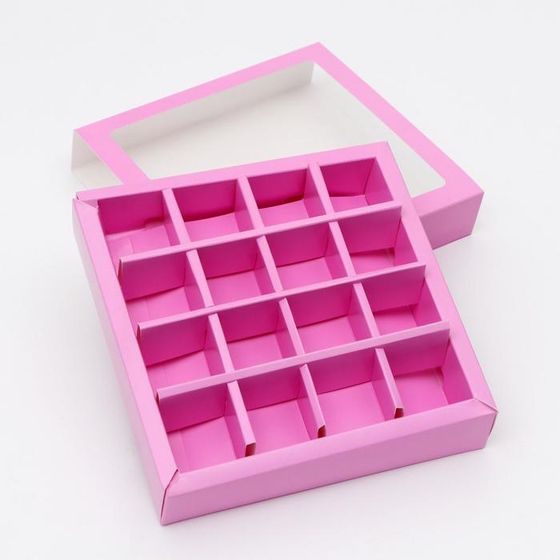 !Коробка для конфет, 16 шт, 2 штуки сиреневая, 17,7 х 17,7 х 3,8 см.
