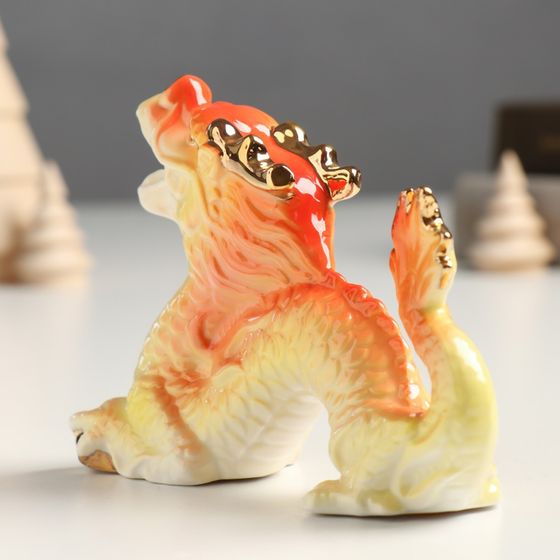 !09 Фигурка керамика «Китайский огненный дракон рычит», с золотом, 5×12×9 см.