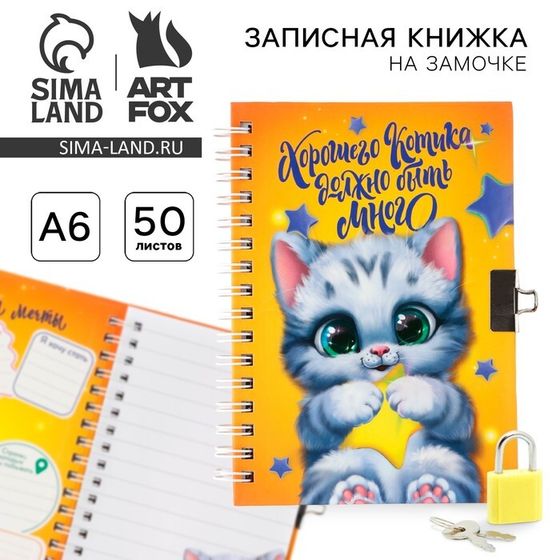 Записная книжка на замочке А6, 50 листов «Хорошего котика должно быть много»