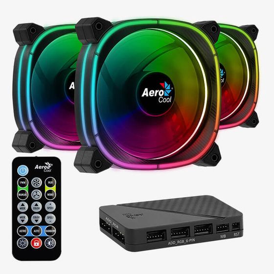 Вентилятор AeroCool Astro 12 Pro черный 120x25мм - 3шт ARGB 1000rpm 6 pin хаб H66Fx1 ПУx1