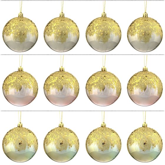 Набор из 12шт Украшение новогоднее Шар "Золотое напыление", D10 см, L44 W33 H11 см
