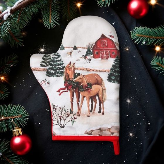 Варежка-прихватка Этель Нorse family, 20×28 см, саржа, 100% хлопок, ватин 250 г/м²