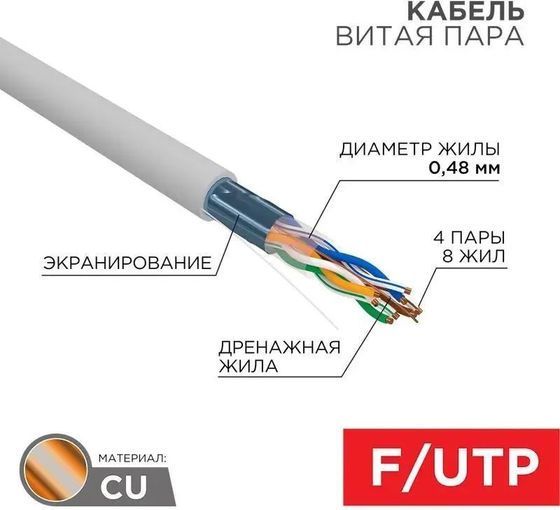 Витая пара Proconnect экран. (01-0152) FTP CAT5e 4 пары (305м) 0.51 мм