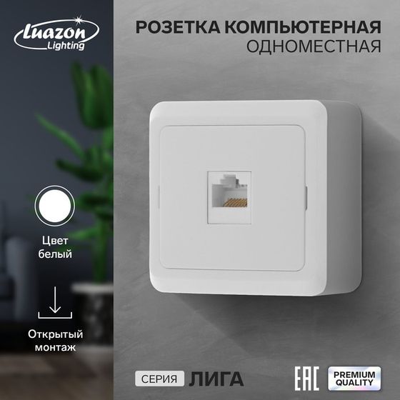 Розетка компьютерная одноместная Luazon Lighting &quot;Лига&quot;, накладная, белая