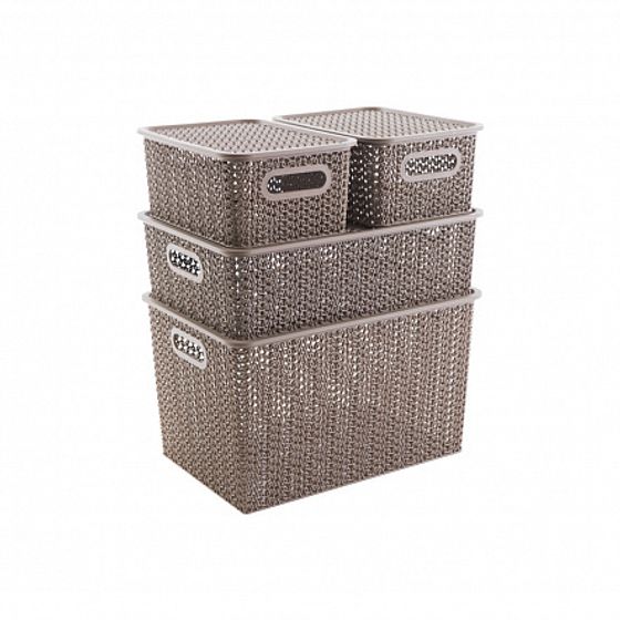 Набор корзинок ВЯЗЬ капучино 2шт 14л с крышками