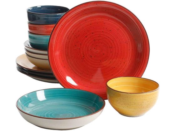 Gibson Home 118379.12 Color Speckle 12 Piece Mix and Match Double Bowl Set, Asso