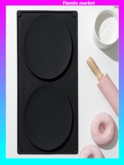 !09 Форма силиконовая для выпечки «Бискотто», 2 ячейки, 35×19,5×1,7 см, d=16 см, цвет чёрный