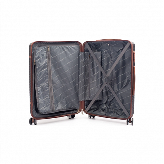 Чемодан MOONSTONE серый L ABS с кожаными полосками