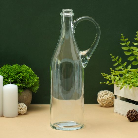Бутыль «Литр» с ручкой, 1 л, h=31 см, наружний d=2.9 мм, внутренний d=1.9 мм, стекло, прозрачная