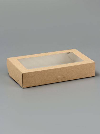 !09 НАБОР 5 ШТУК - Контейнер навынос, с окном, крафт, МИКС, 20×12×4 см.