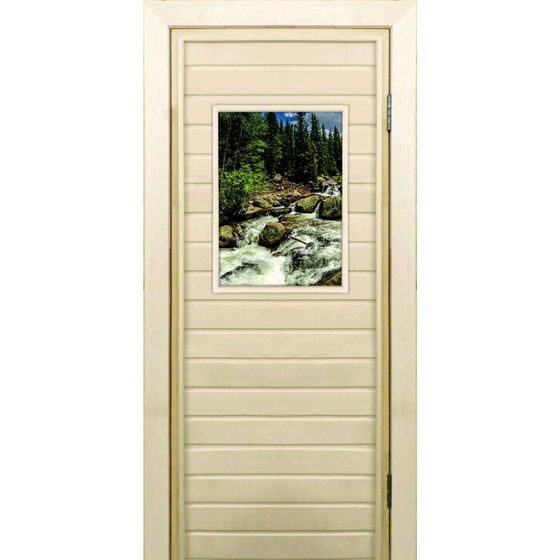 Дверь для бани со стеклом (40*60), &quot;Горная река&quot;, 190×70см, коробка из осины