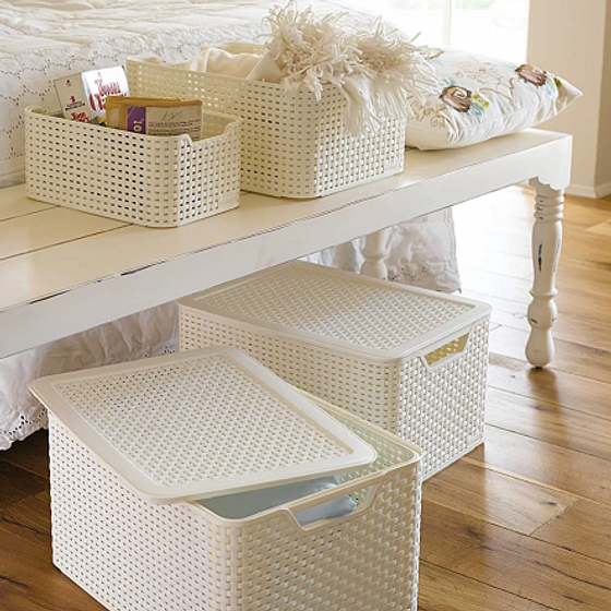 Корзина RATTAN STYLE BOX M  крышка кремовая