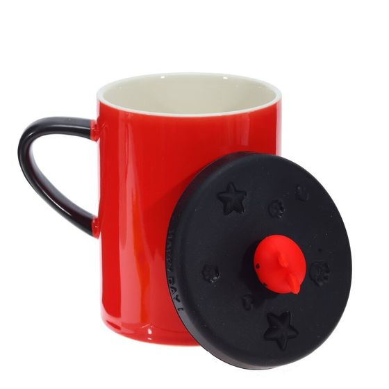 Кружка с крышкой, 400 мл, L12 W8,5 H14,5 см, дизайн микс