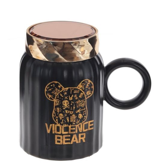 Кружка с крышкой, 500 мл, L14 W9 H13 см, дизайн микс