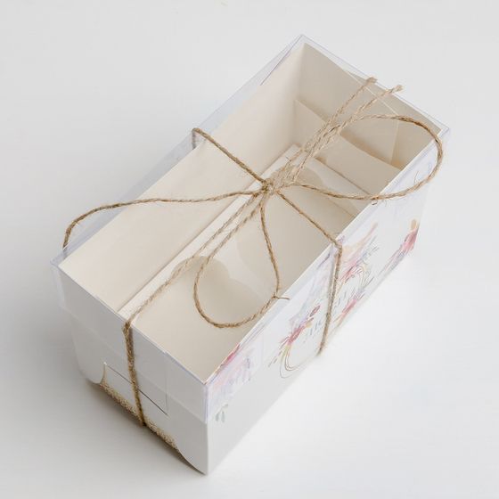 !НАБОР 4 ШТУКИ - Коробка на 2 капкейка «Люби и мечтай», 16 × 8 × 10 см