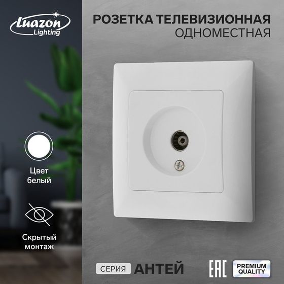 Розетка телевизионная одноместная Luazon Lighting &quot;Антей&quot;, скрытая, белая