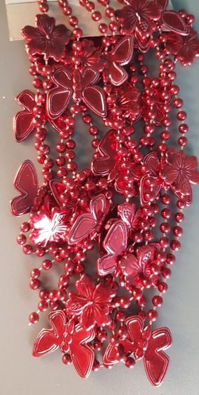!09 НАБОР 2 ШТУКИ - ЕЛОЧНОЕ УКРАШЕНИЕ - БУСЫ "БАБОЧКИ" 2,7 М., ЦВЕТ КРАСНЫЙ
